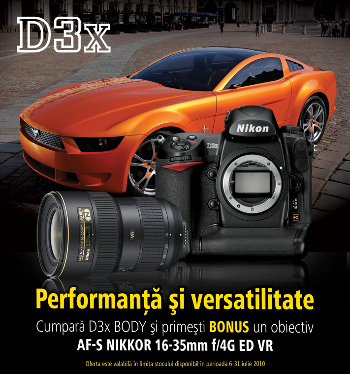 Promotie Nikon D3X cu obiectiv bonus Nikkor 16-35mm f/4G ED VR