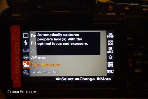 Sony A35 - Accesul la setarile principale se face rapid, direct din ecranul Live View