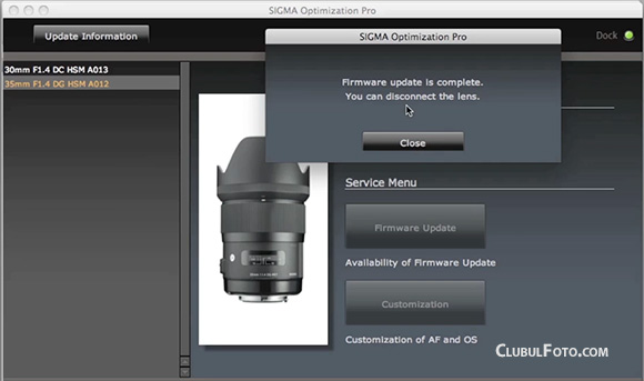 Actualizare firmware cu Sigma USB Dock