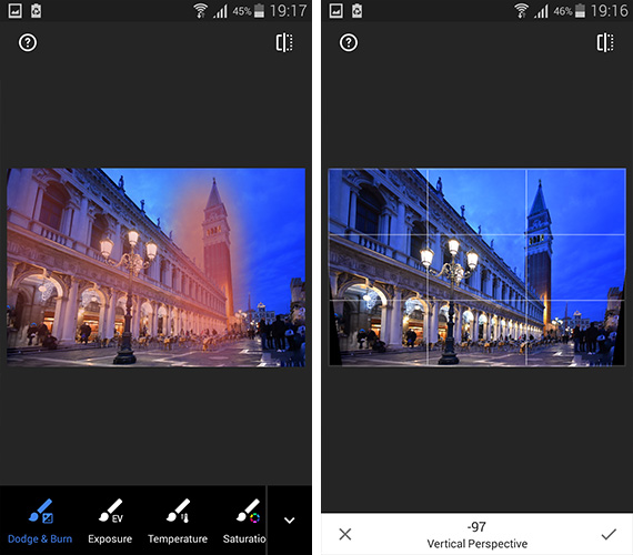 Snapseed 2 - Brush Tool si functia de corectare a perspectivei